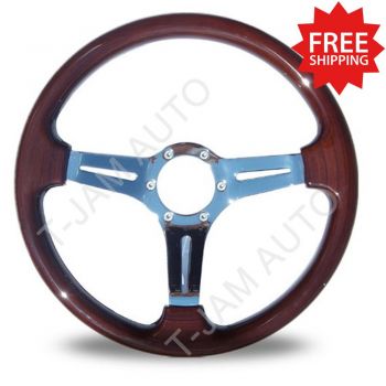 Autotecnica Indy Woodgrain Chrome Spoke Steering Wheel 350mm