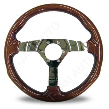 Autotecnica Raceway Woodgrain Chrome Spoke Steering Wheel 350mm
