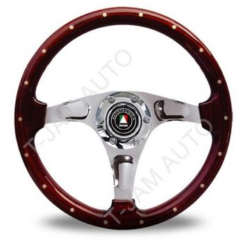 Autotecnica Bullit Woodgrain Studded Steering Wheel Chrome Spoke 360mm