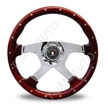 Autotecnica Bullit Woodgrain Steering Wheel Chrome Spoke with studs 350mm