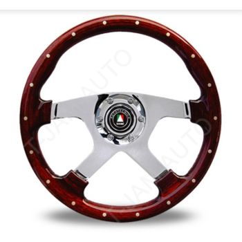 Large Bullit Woodgrain Chrome Spoke Steering Wheel 380mm with studs