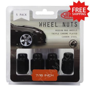 SAAS Wheel Nuts Acorn Taper 7/16 inch Black 35mm 1 x 5Pk (5 Nuts)