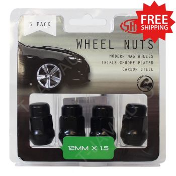 SAAS Wheel Nuts Acorn Bulge 12 x 1.5mm Black 35mm 1 x 5Pk (5 Nuts)
