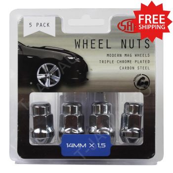 SAAS Wheel Nuts Acorn Bulge 14 x 1.5mm Chrome 35mm 1 x 5Pk (5 Nuts)