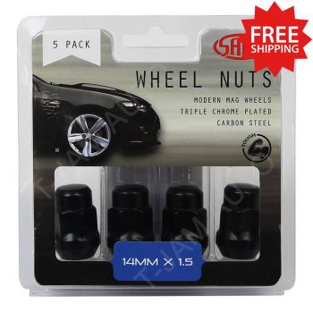 SAAS Wheel Nuts Acorn Bulge 14 x 1.5mm Black 35mm 1 x 5Pk (5 Nuts)