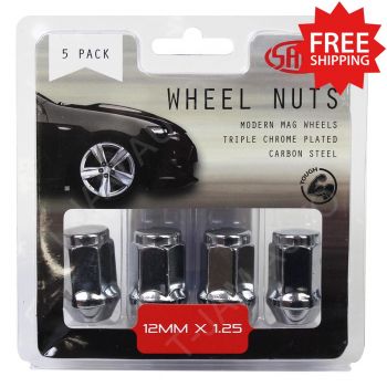 SAAS Wheel Nuts Flat Head Bulge 12 x 1.25mm Chrome 35mm 1 x 5Pk (5 Nuts)