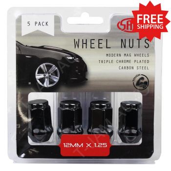 SAAS Wheel Nuts Flat Head Bulge 12 x 1.25mm Black 35mm 1 x 5Pk (5 Nuts)