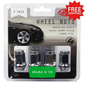 SAAS Wheel Nuts Flat Head Bulge 12 x 1.5mm Chrome 35mm 1 x 5Pk (5 Nuts)