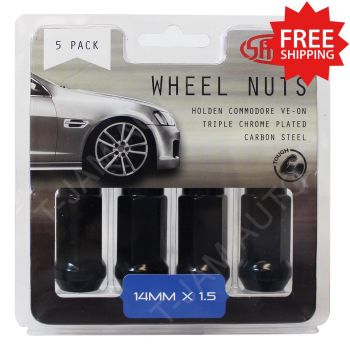 SAAS Wheel Nuts Flat Head Bulge 14 x 1.5mm Black 45mm 1 x 5Pk (5 Nuts)