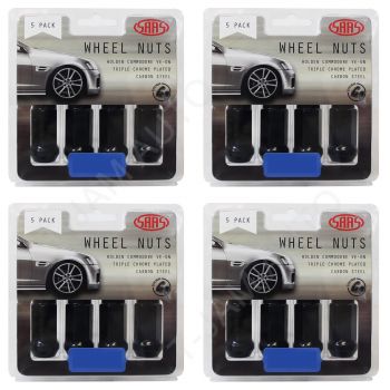 SAAS Wheel Nuts Flat Head Bulge 14 x 1.5mm Black 45mm 4 x 5Pk (20 Nuts)