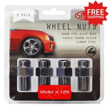 SAAS Wheel Nuts Mag 12 x 1.25mm Chrome 43mm 1 x 5Pk (5 Nuts)