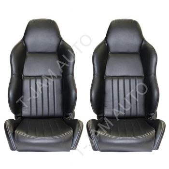 Autotecnica Classic High Back Pair 2 x Black Leather Car Bucket Seats