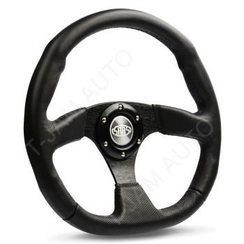 SAAS Black Leather Steering Wheel Flat Bottom 14 (350mm)