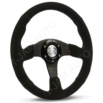 SAAS Black Suede Steering Wheel Round Bottom 350mm