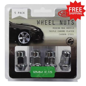 SAAS Wheel Nuts Acorn Bulge 12 x 1.5mm Chrome 35mm 1 x 5Pk (5 Nuts)