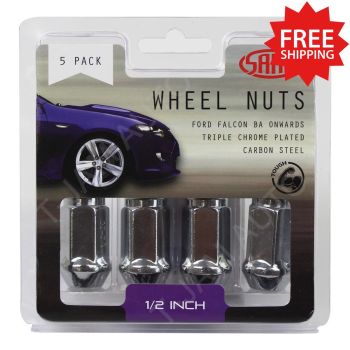 SAAS Wheel Nuts Flat Head Bulge 1/2 inch Chrome 40mm 1 x 5Pk (5 Nuts)