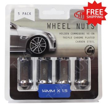 SAAS Wheel Nuts Flat Head Bulge 14 x 1.5mm Chrome 45mm 1 x 5Pk (5 Nuts)