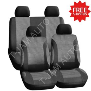 Car Seat Covers Set Universal Grey Check Front Bucket Rear Bench Washable