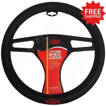 SAAS Steering Wheel Cover 380mm - black poly with Red SAAS logo