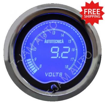 Volts Gauge 52mm Autotecnica Electronic Digital LCD 7 Colour Display