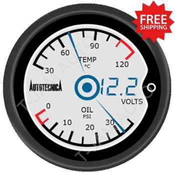 Autotecnica Water Temperature / Oil Pressure / Voltmeter 52MM LCD 3 IN ONE GAUGE