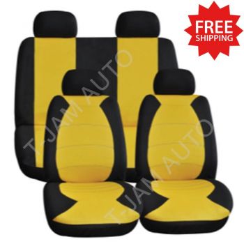 Car Seat Covers Set Universal Yellow Flame Front Bucket Rear Bench Washable
