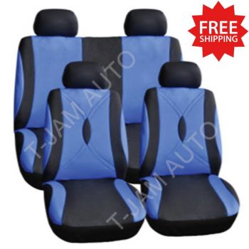 Car Seat Covers Set Universal Blue Ace Front Bucket Rear Bench Washable