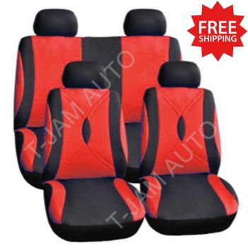 Car Seat Covers Set Universal Red Ace Front Bucket Rear Bench Washable