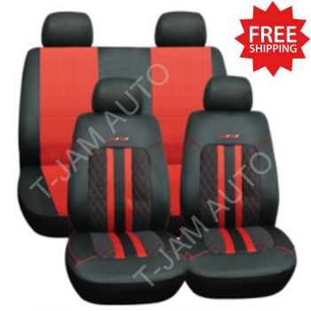 Car Seat Covers Set Universal Black/Pink Trend Front Bucket Rear Bench Washable