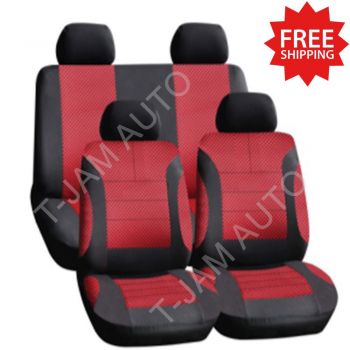 Car Seat Covers Set Universal Red Check Front Bucket Rear Bench Washable