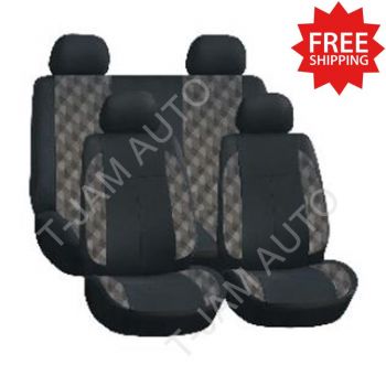 Car Seat Covers Set Universal Black/Grey 3094 Front Bucket Rear Bench Washable