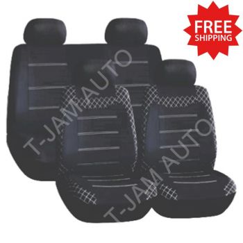 Car Seat Covers Set Universal Black/Grey 3135 Front Bucket Rear Bench Washable