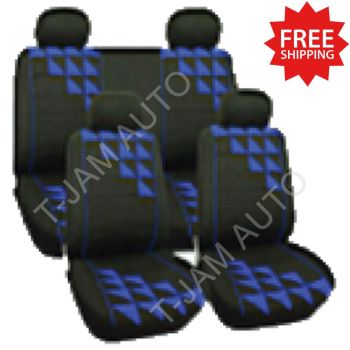 Car Seat Covers Set Universal Black/Blue 4002 Front Bucket Rear Bench Washable