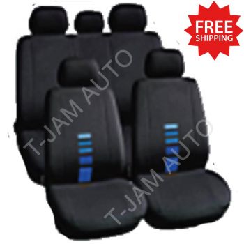Car Seat Covers Set Universal Black/Blue 4005 Front Bucket Rear Bench Washable