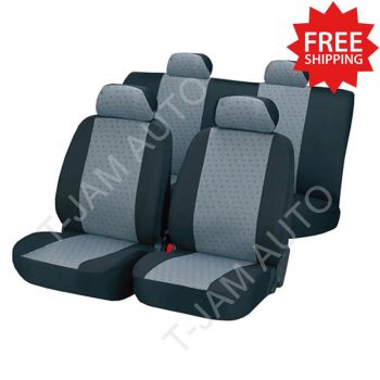 Car Seat Covers Set Universal Black/Grey 4007 Front Bucket Rear Bench Washable