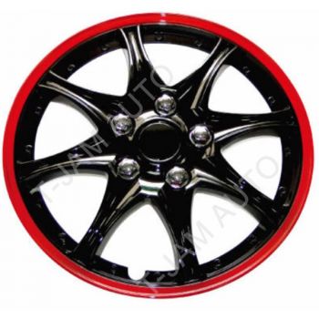 Wheel Covers 15'' Black & Red Gloss Set of 4 Universal