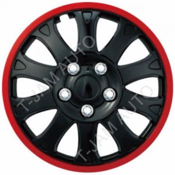 Wheel Covers 13 inch Black & Red Gloss Set of 4 Universal