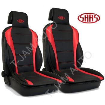 SAAS 2 x Universal Seat Sports Cushion PU Leather Black / Red with Logo
