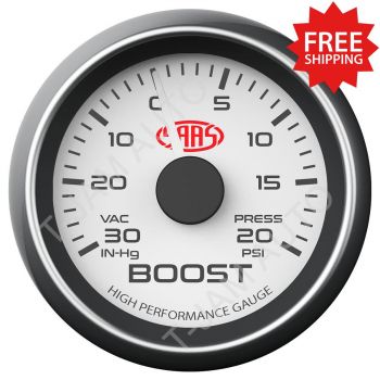 SAAS Boost Gauge 30inHg-20psi White Face 52mm Muscle Series