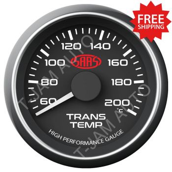 SAAS Trans Temperature Gauge 60-200 deg Black Face 52mm Muscle Series