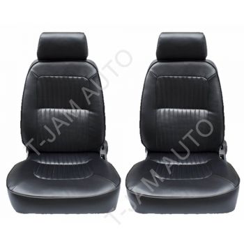 Autotecnica Deluxe Classic Pair 2 x Black Leather Car Bucket Seats