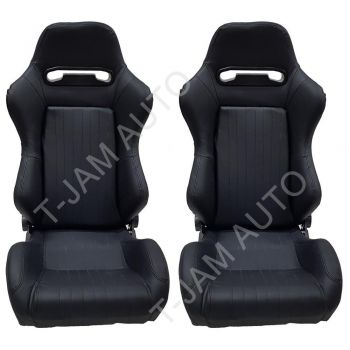 Autotecnica Retro Style Comfort PU Leather Bucket Seats - Pair 2 x Black