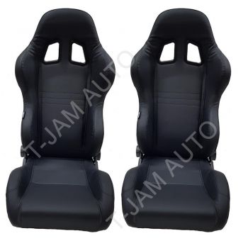 Autotecnica Sports Style Comfort PU Leather Bucket Seats - Pair 2 x Black
