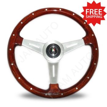 365mm Wide Steering Wheel Woodgrain Chrome Dark Timber 4x4 4WD