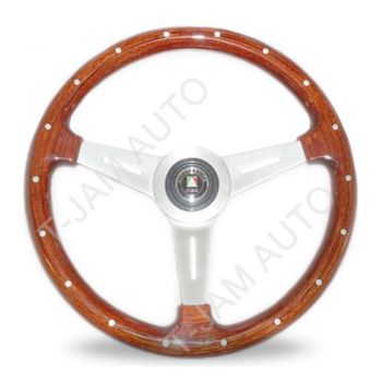 365mm Wide Steering Wheel Woodgrain Chrome Light Timber 4x4 4WD