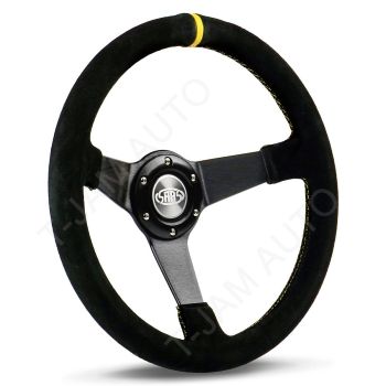 SAAS Sports Steering Wheel Suede 14 350mm Drifter Yellow Stitch