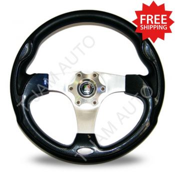 Monza Silver Polyurethane with Carbon Inserts Steering Wheel 350mm wide