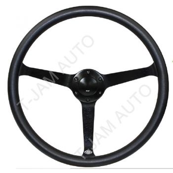 SAAS Classic Black Poly Steering Wheel Deep Dish 380mm Blk Anodised Solid Spoke