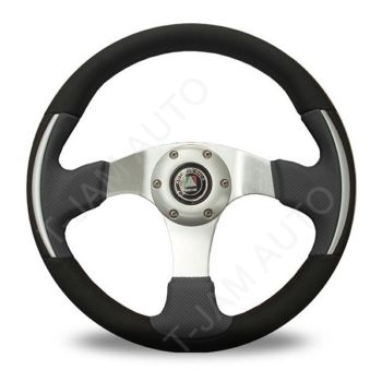 Autotecnica Racer III Leather Grey and Black Steering Wheel Alloy Spokes