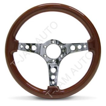 SAAS Logano Steering Wheel Woodgrain chrome 350mm